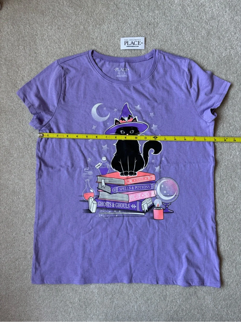 The Children's Place Purple Tee with Black Witch Cat and Book Graphic